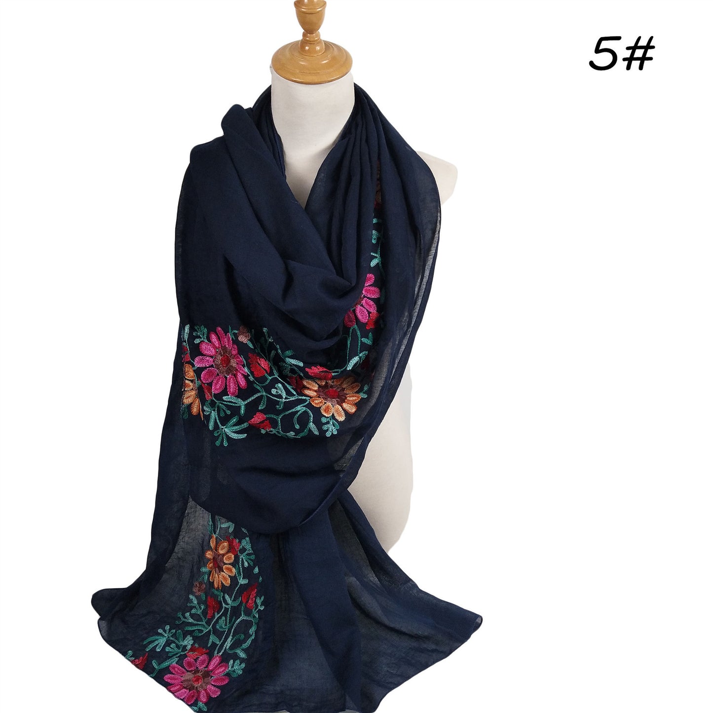 Big-Flower Embroidered Cotton-Linen Hijab Scarf – Floral Chic