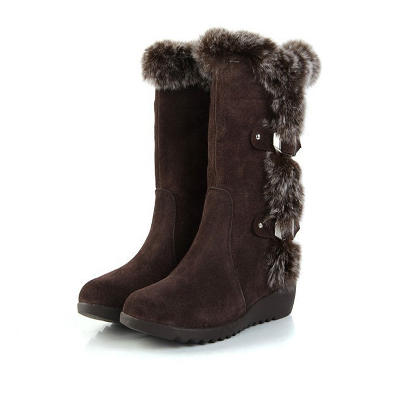 Warm Fur Mid-Calf Boots — Slip-On Snow Flats for Winter
