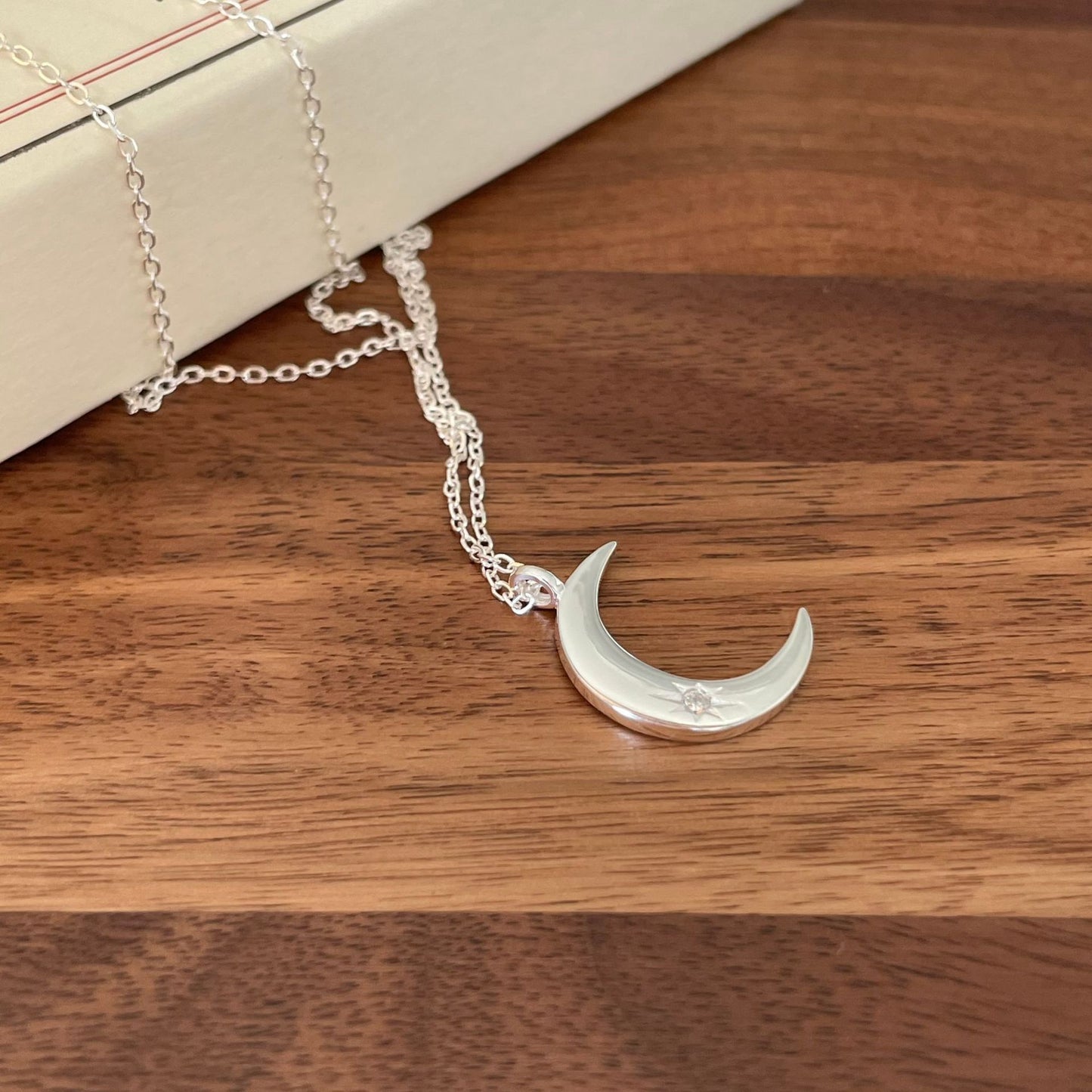 Moon Pendant Necklace in Sterling Silver – Diamond Touch