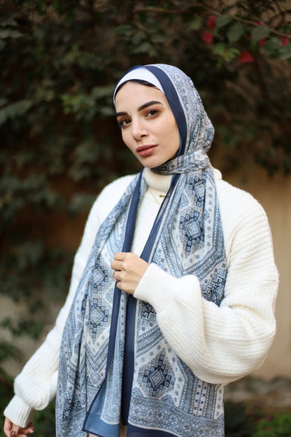 Elegant Satin Printed Hijab Shawl – Chic and Modest