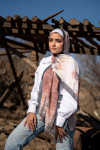 Elegant Satin Printed Hijab Shawl – Chic and Modest