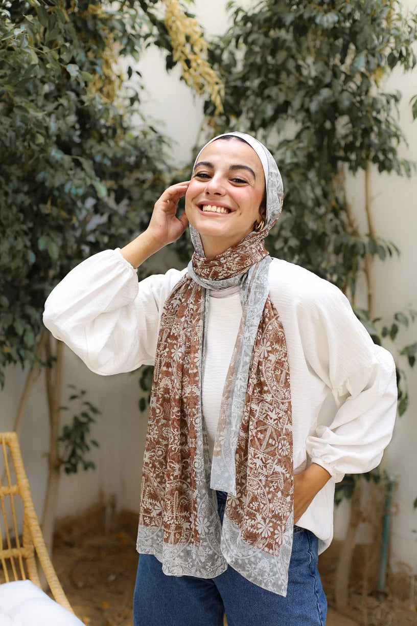 Elegant Satin Printed Hijab Shawl – Chic and Modest