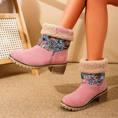 Flower-Embroidered Platform Snow Boots — Warm, Stylish Winter Essentials