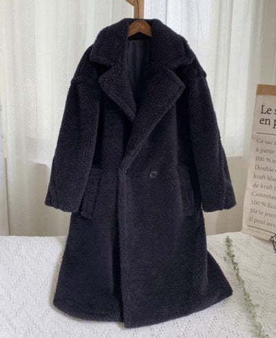 Lapel Lamb-Fleece Long Coat with Pockets – Luxe Winter Layer