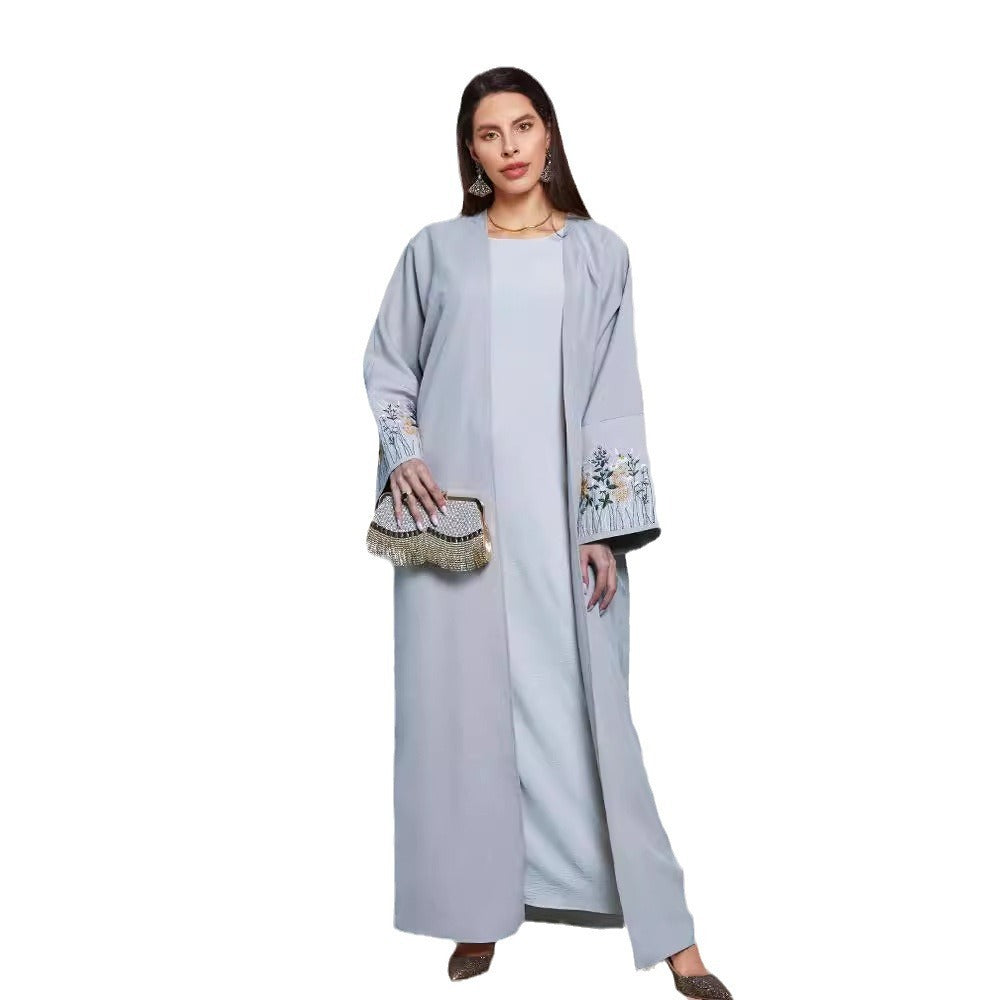 Elegant Embroidered Cardigan Robe Dress – Modest & Stylish