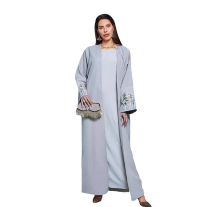 Elegant Embroidered Cardigan Robe Dress – Modest & Stylish