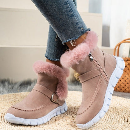 Plush Buckle Ankle Snow Boots — Warm, Cozy Winter Style