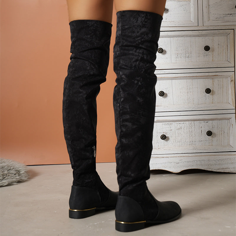 Suede Over-the-Knee Low-Heel Side-Zipper Boots for Women