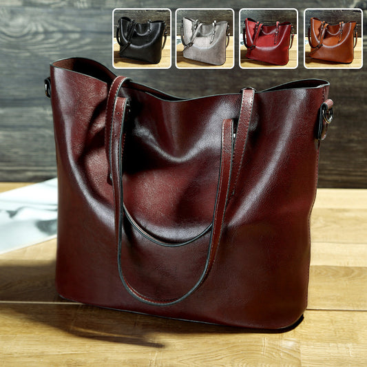 Oil-Wax Leather Messenger Tote — Spacious Style for Everyday Chic