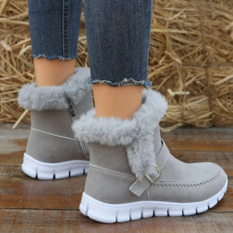 Plush Buckle Ankle Snow Boots — Warm, Cozy Winter Style