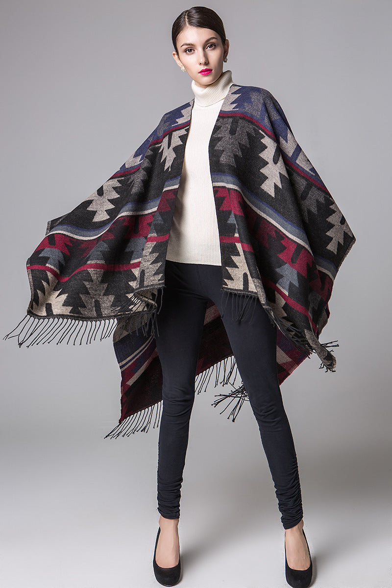 Geometric Diamond Cashmere-Blend Shawl Cloak – Travel Cover