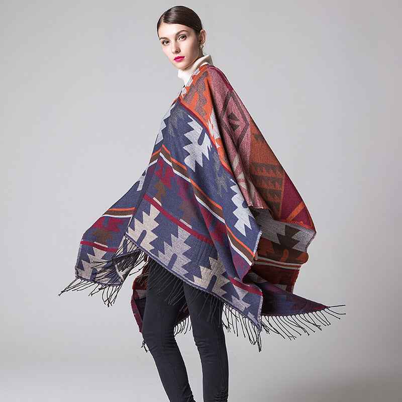 Geometric Diamond Cashmere-Blend Shawl Cloak – Travel Cover