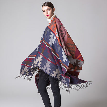 Geometric Diamond Cashmere-Blend Shawl Cloak – Travel Cover