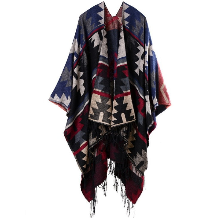 Geometric Diamond Cashmere-Blend Shawl Cloak – Travel Cover