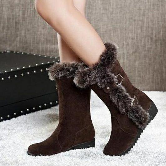 Warm Fur Mid-Calf Boots — Slip-On Snow Flats for Winter
