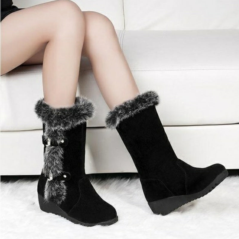 Warm Fur Mid-Calf Boots — Slip-On Snow Flats for Winter