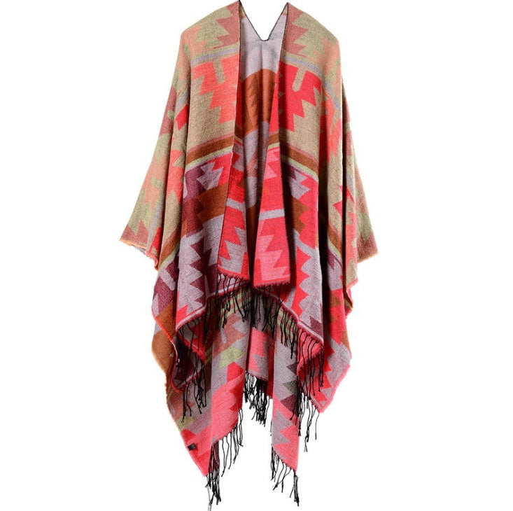 Geometric Diamond Cashmere-Blend Shawl Cloak – Travel Cover