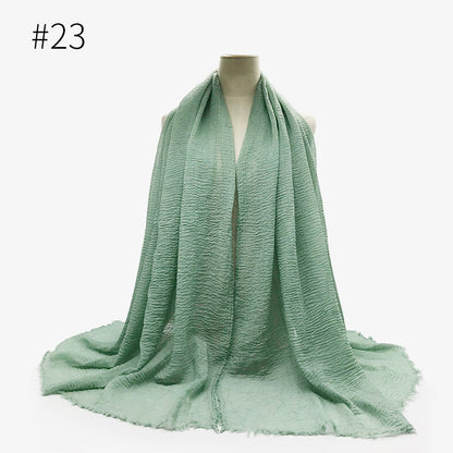 Bubble Plain Cotton Fringed Hijab Wrap – Modest & Soft