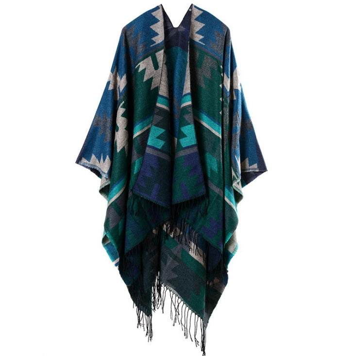 Geometric Diamond Cashmere-Blend Shawl Cloak – Travel Cover