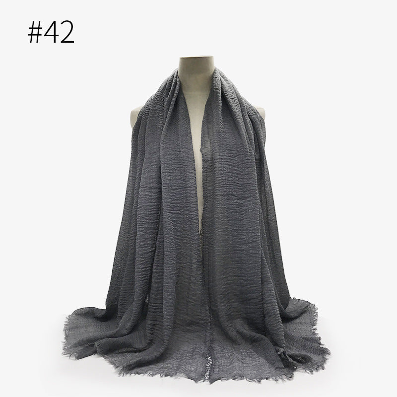 Bubble Plain Cotton Fringed Hijab Wrap – Modest & Soft