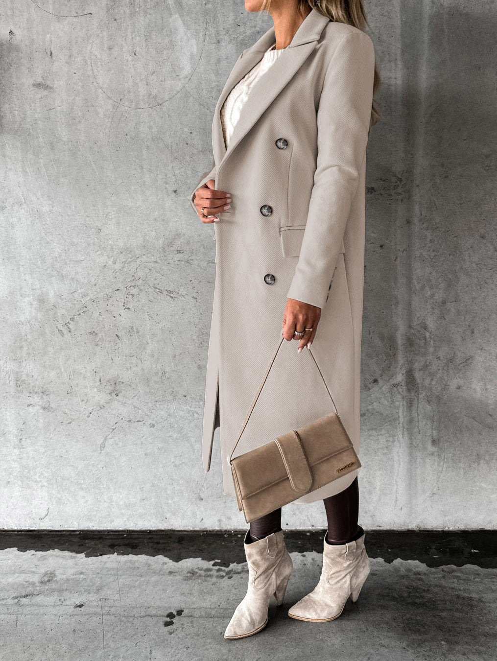 Double-Breasted Lapel Long Coat – Modest Chic Outerwear