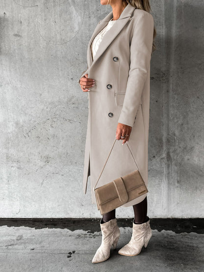 Double-Breasted Lapel Long Coat – Modest Chic Outerwear