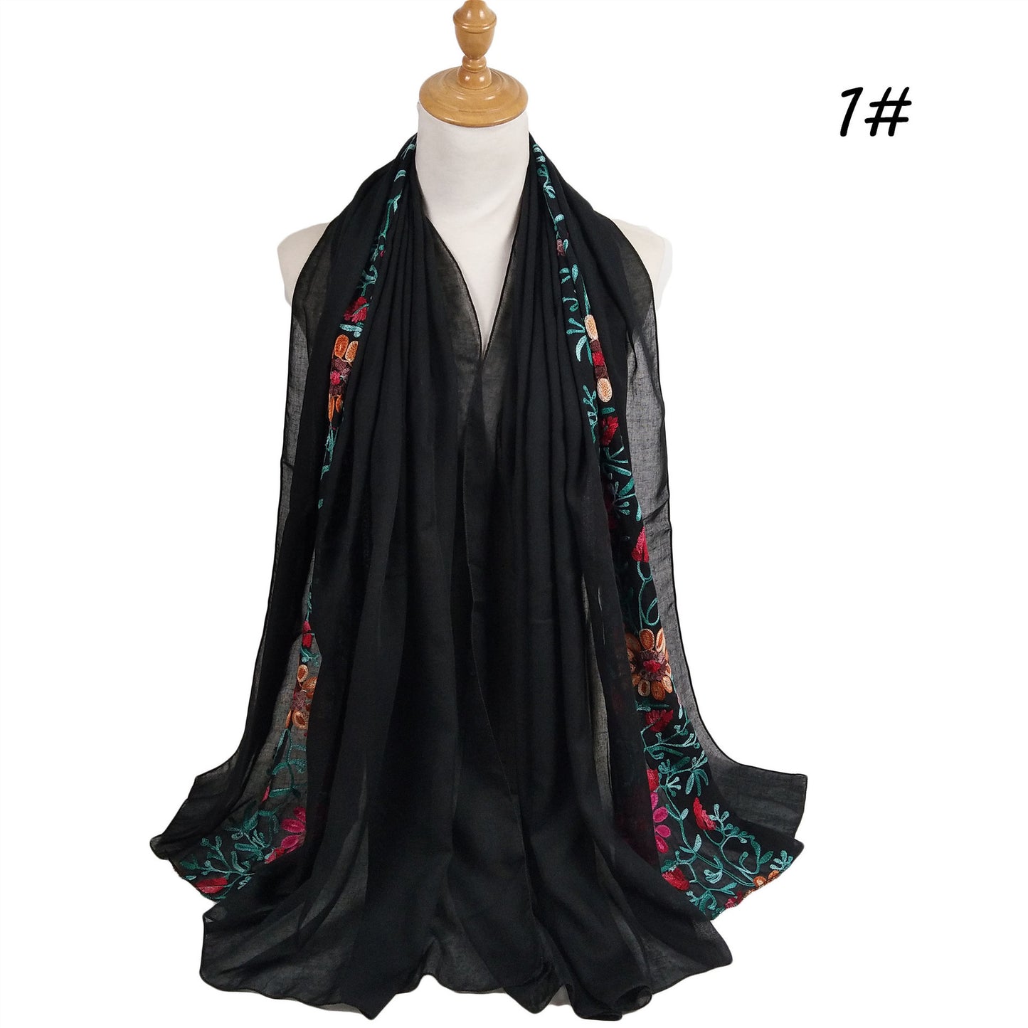 Big-Flower Embroidered Cotton-Linen Hijab Scarf – Floral Chic
