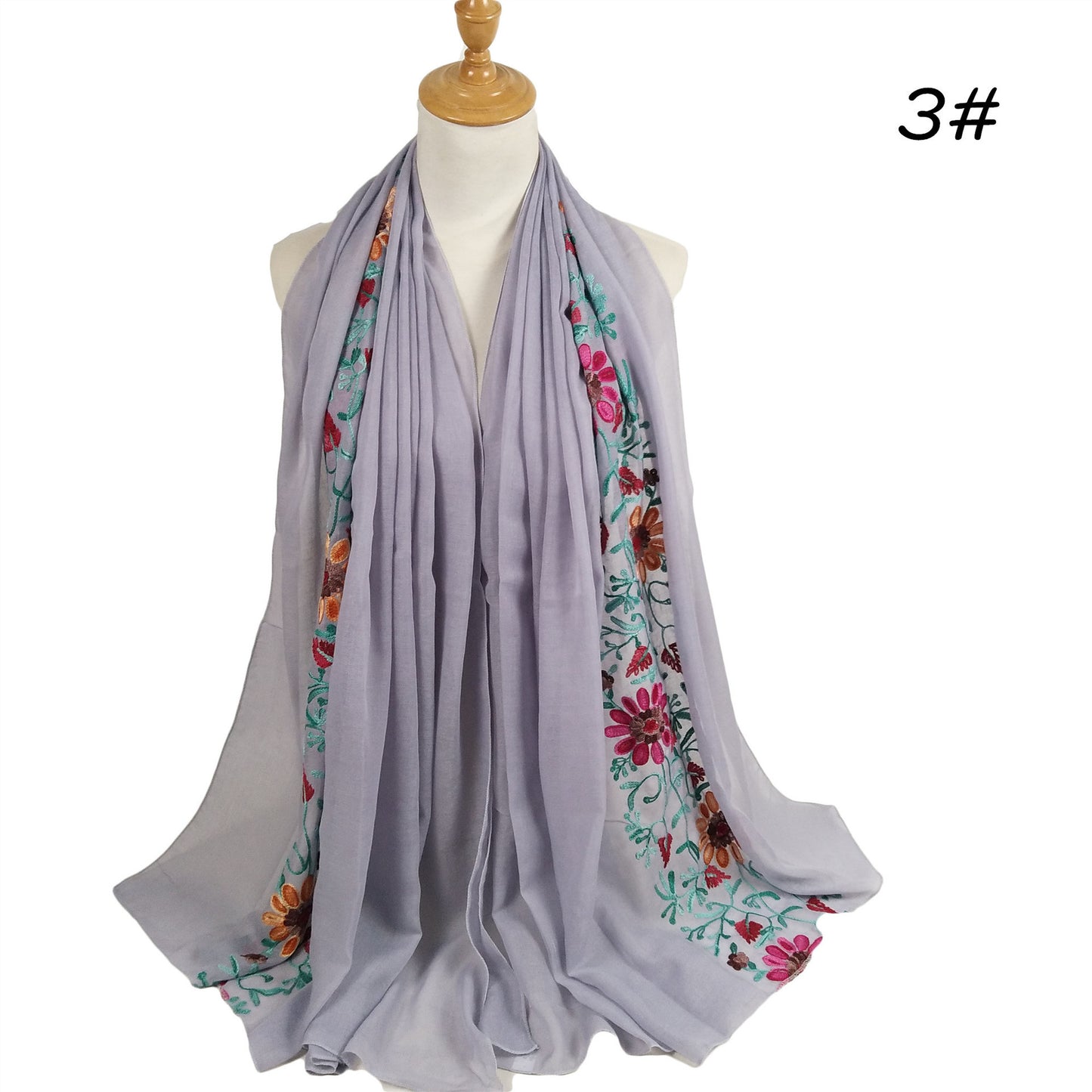 Big-Flower Embroidered Cotton-Linen Hijab Scarf – Floral Chic