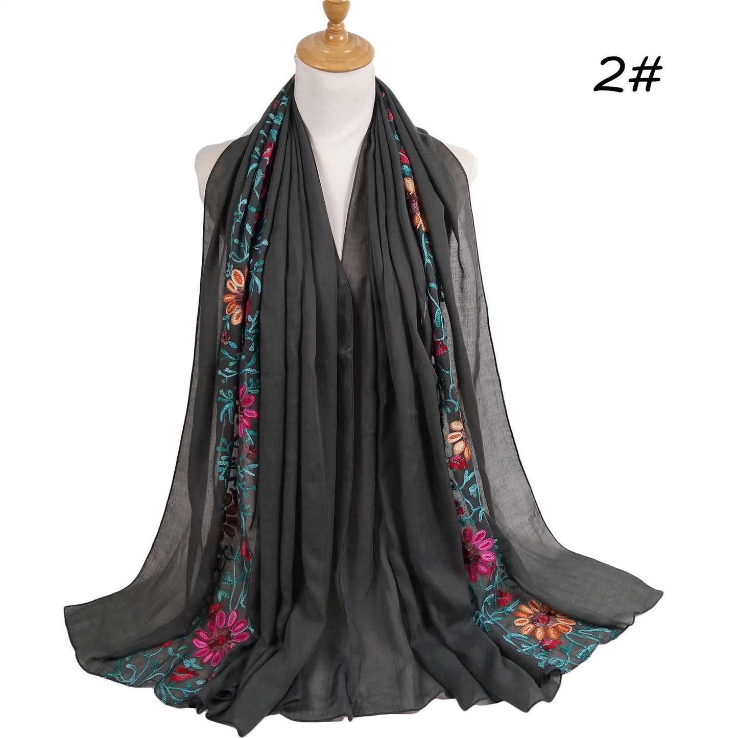 Big-Flower Embroidered Cotton-Linen Hijab Scarf – Floral Chic