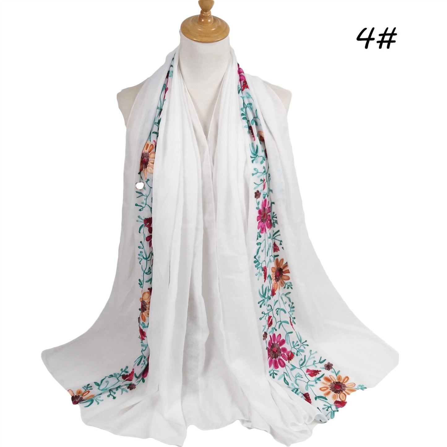 Big-Flower Embroidered Cotton-Linen Hijab Scarf – Floral Chic