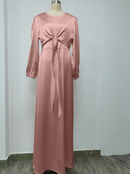Dubai-Style Satin Kaftan Abaya – Modest Glamour for Women