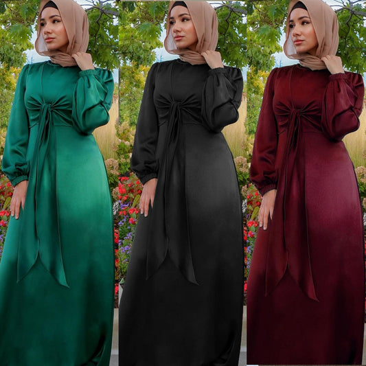 Dubai-Style Satin Kaftan Abaya – Modest Glamour for Women