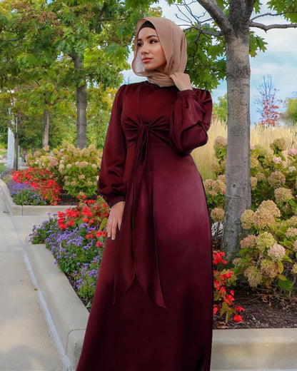 Dubai-Style Satin Kaftan Abaya – Modest Glamour for Women