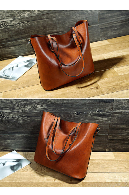 Oil-Wax Leather Messenger Tote — Spacious Style for Everyday Chic