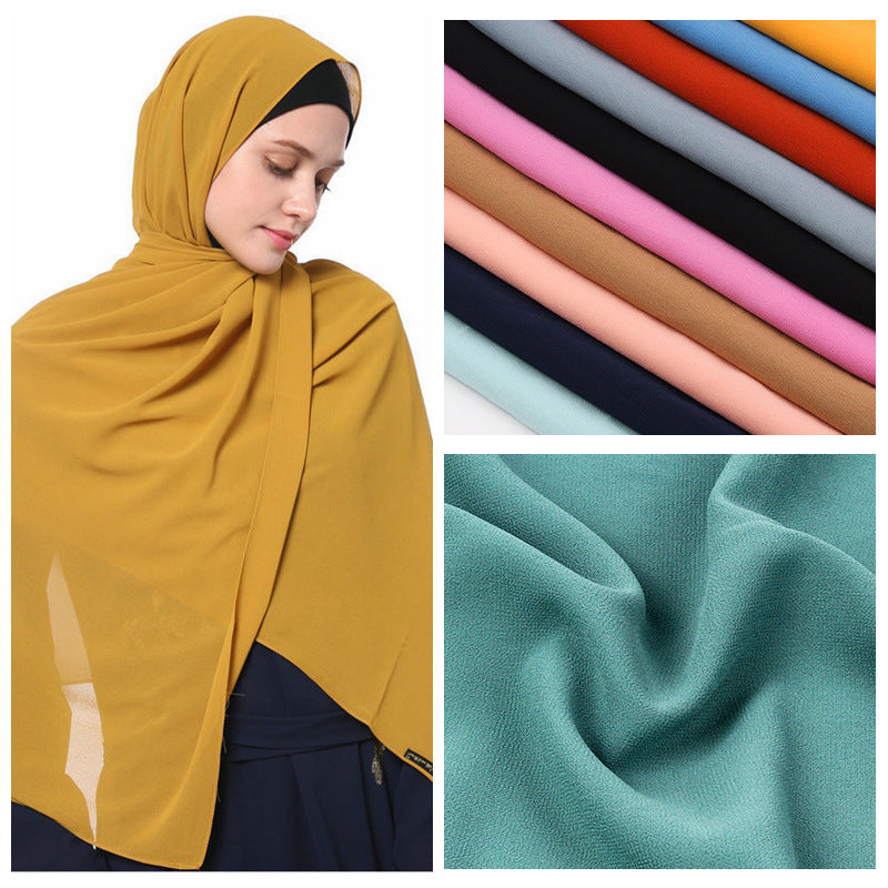 Chic Monochrome Chiffon Hijab with Pearl Detail – Lightweight Wrap