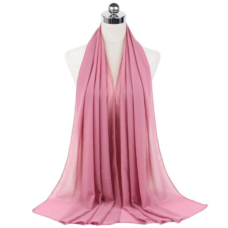 Chic Monochrome Chiffon Hijab with Pearl Detail – Lightweight Wrap