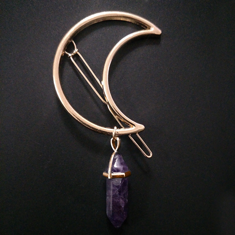 Moon & Hexagonal Natural-Stone Hairpin – Elegant Modest Accessory