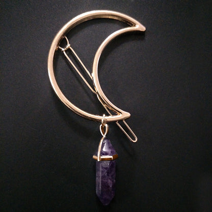 Moon & Hexagonal Natural-Stone Hairpin – Elegant Modest Accessory