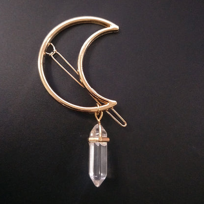 Moon & Hexagonal Natural-Stone Hairpin – Elegant Modest Accessory