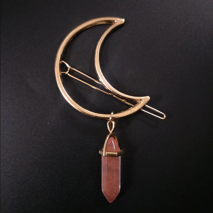 Moon & Hexagonal Natural-Stone Hairpin – Elegant Modest Accessory