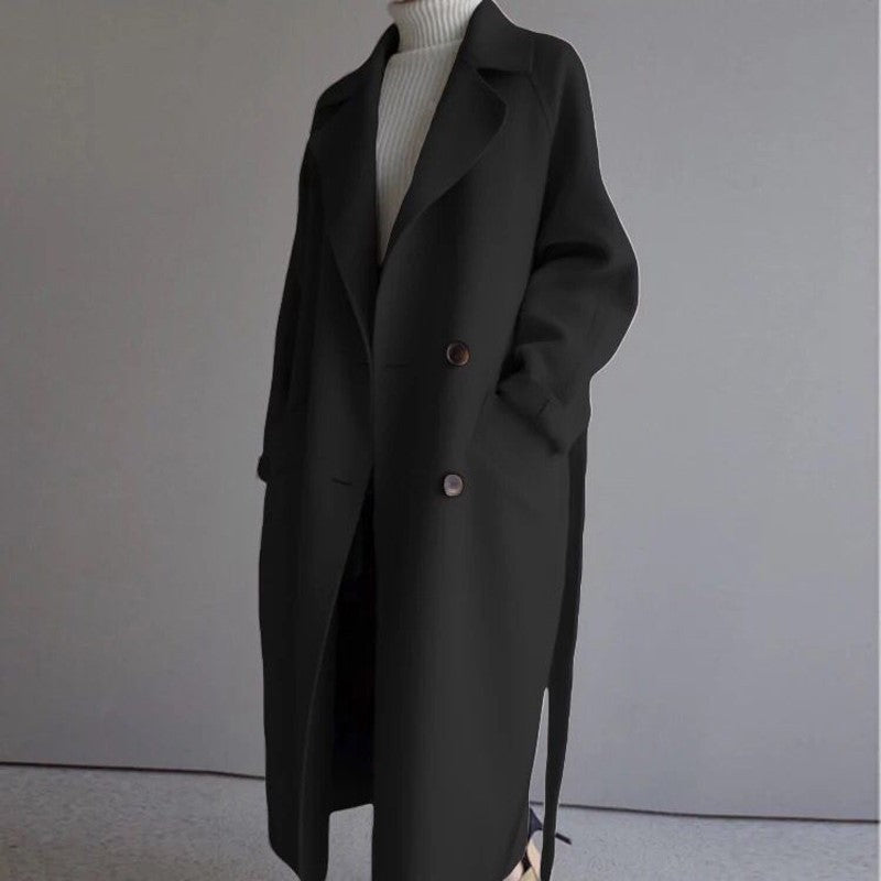 Lapel Cashmere Long Coat – Elegant Modest Outerwear