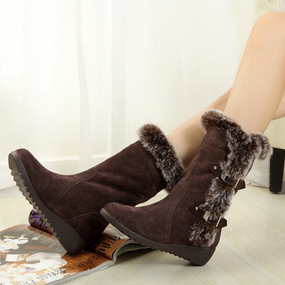 Warm Fur Mid-Calf Boots — Slip-On Snow Flats for Winter