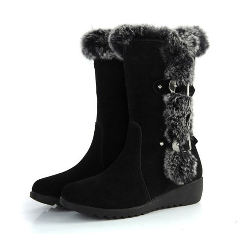 Warm Fur Mid-Calf Boots — Slip-On Snow Flats for Winter