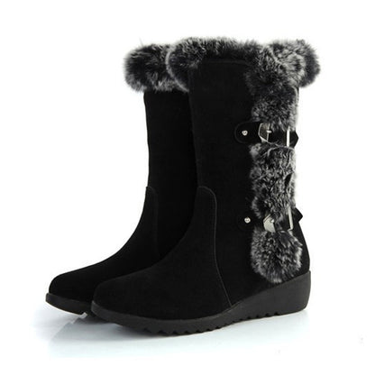 Warm Fur Mid-Calf Boots — Slip-On Snow Flats for Winter