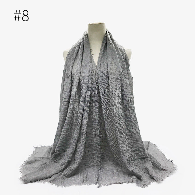 Bubble Plain Cotton Fringed Hijab Wrap – Modest & Soft