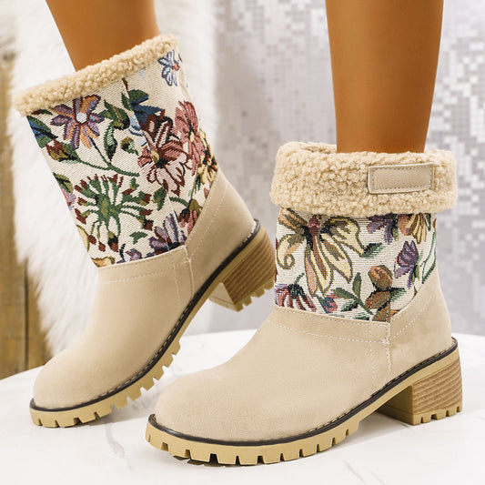 Flower-Embroidered Platform Snow Boots — Warm, Stylish Winter Essentials