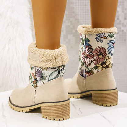 Flower-Embroidered Platform Snow Boots — Warm, Stylish Winter Essentials