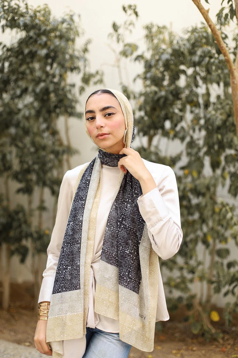 Elegant Satin Printed Hijab Shawl – Chic and Modest