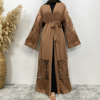 Embroidered Mesh Cardigan Robe Dress – Elegant Modest Layer