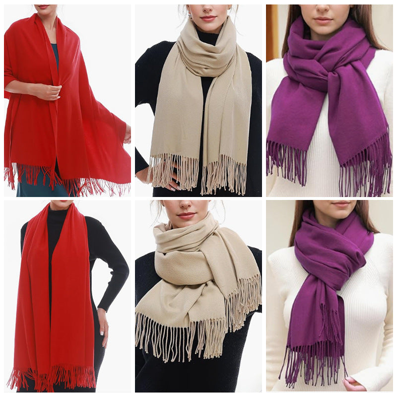 Solid Colour Tassel Scarf – Soft Wrap, Modest Chic